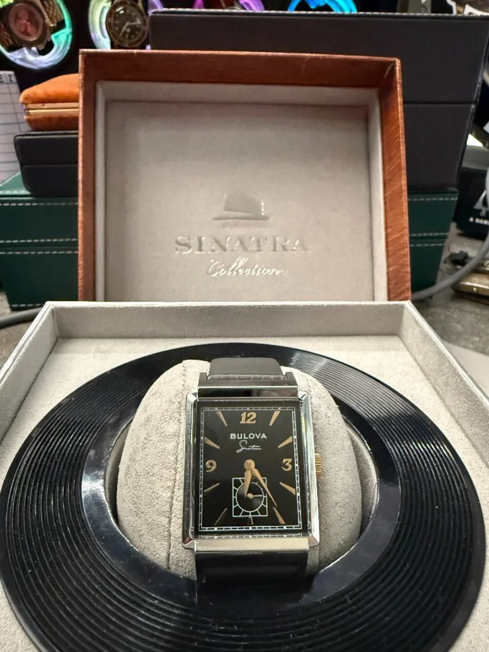 Bulova Frank Sinatra My Way 98A261 29.5mm Black Dial Quartz Tank Watch w Box